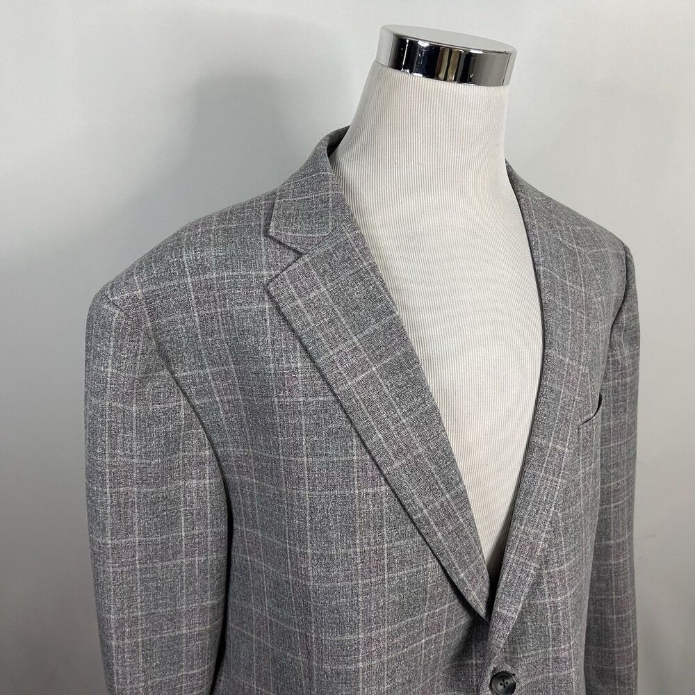 Kenneth Cole 50R Modern Fit Sport Coat Gray Plaid Two Button Double Vented
